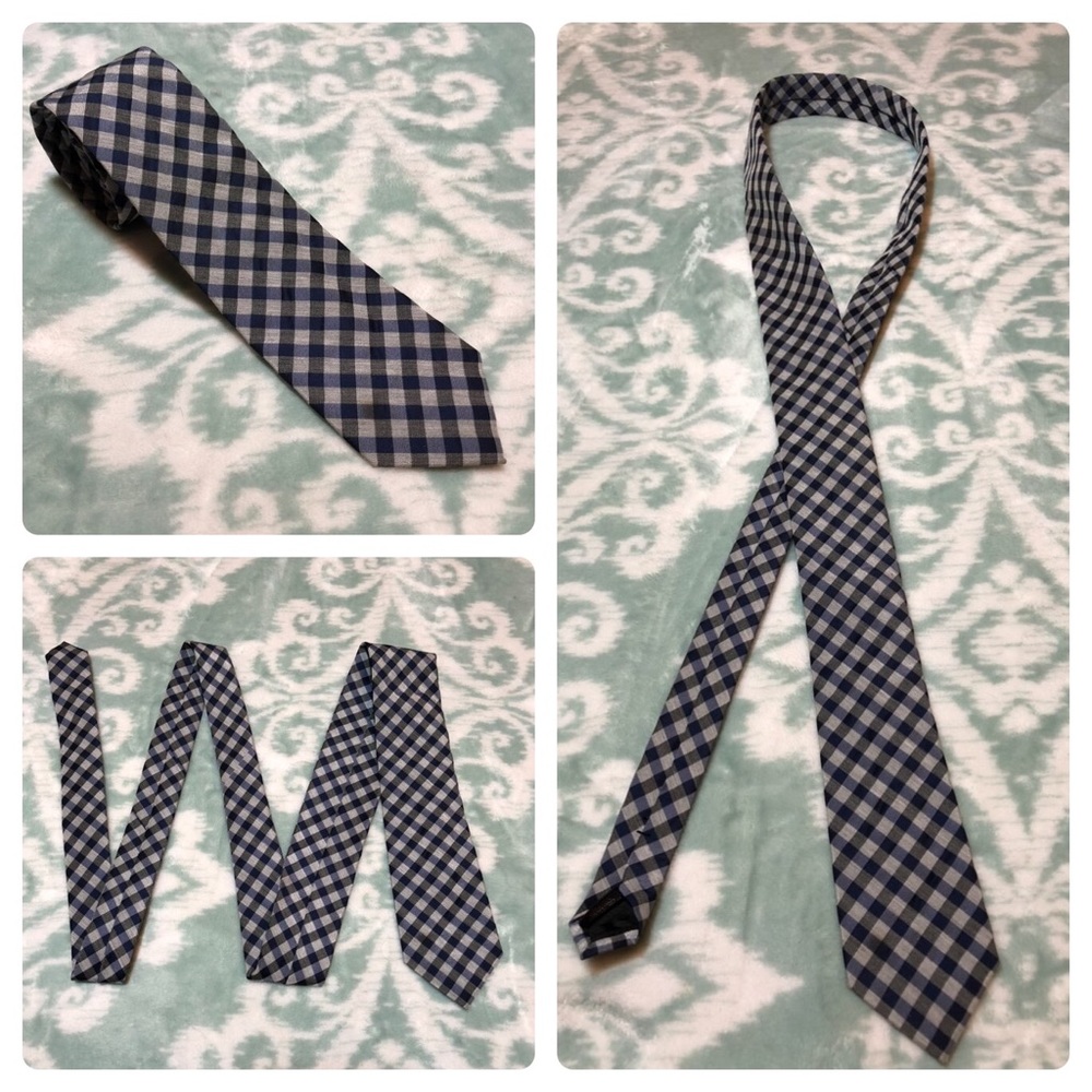 J. Ferrar Blue and Gray Plaid Tie